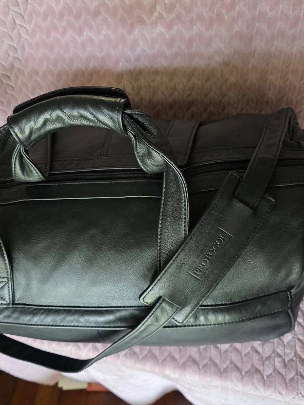 Black Leather Travel Duffel Bag for Men